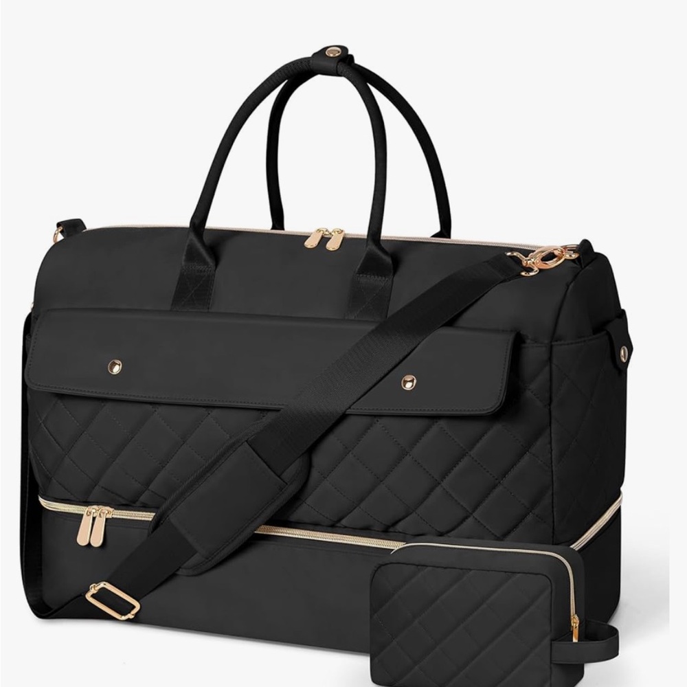 Wedama weekend carry on duffel tote bag with shoe pocket & toiletry makeup bag